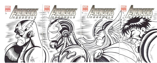 AVENGERS ASSEMBLE #1 FOUR CONNECTING SKETCH COVER SET OF THOR, IRON MAN HULK AND CAPTAIN AMERICA BY KEN HAESER
